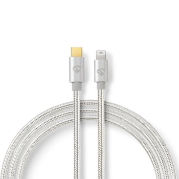 Lightning Cable | USB 2.0 | Apple Lightning 8-Pin | USB-C™ Male | 480 Mbps | Gold Plated | 1.00 m | Round | Braided / Nylon | Aluminium / Silver | Cover Window Box