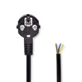 Power Cable | Plug with earth contact male | Open | Angled | Straight | Nickel Plated | 3.00 m | Round | PVC | Black | Label