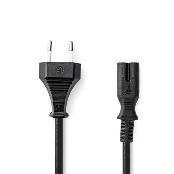 Power Cable | Euro Male | IEC-320-C7 | Straight | Straight | Nickel Plated | 0.50 m | Flat | PVC | Black | Label
