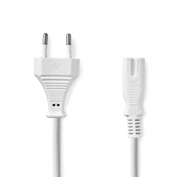Power Cable | Euro Male | IEC-320-C7 | Straight | Straight | Nickel Plated | 5.00 m | Flat | PVC | White | Label