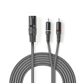 Balanced Audio Cable | XLR 3-Pin Male | 2x RCA Male | Nickel Plated | 1.50 m | Round | PVC | Dark Grey | Carton Sleeve