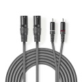 Balanced Audio Cable | 2x Xlr 3-pin Male | 2x Rca Male | Nickel Plated | 1.50 M | Round | Pvc | Dark Grey | Carton Sleeve