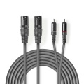 Balanced Audio Cable | 2x Xlr 3-pin Male | 2x Rca Male | Nickel Plated | 3.00 M | Round | Pvc | Dark Grey | Carton Sleeve