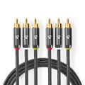 Composite Video Cable | 3x RCA Male | 3x RCA Male | Gold Plated | 480p | 2.00 m | Round | Cotton | Anthracite / Gun Metal Grey | Cover Window Box