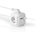 Extension Socket | Type F (CEE 7/7) | 4-Way | 1.50 m | 3680 W | 16 A | Kind of grounding: Side Contacts | 230 V AC 50/60 Hz | Socket angle: 90 ° | H05VV-F 3G1.5mm² | White