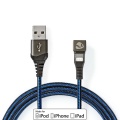USB Cable | USB 2.0 | Apple Lightning 8-Pin | USB-A Male | 12 W | 480 Mbps | Nickel Plated | 2.00 m | Round | Braided / Nylon | Black / Blue | Cover Window Box