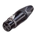 3 pole female cable connector with black metal housing and silver contacts