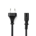 Power Cable | Euro Male | IEC-320-C7 | Straight | Straight | Nickel Plated | 2.00 m | Flat | PVC | Black | Box