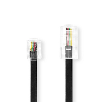 Telecom Extension Cable | Rj11 Male | Rj45 Male | 5.00 M | Cable Design: Flat | Plating: Gold Plated | Cable Type: Rj11 | Black