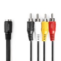 DIN Audio Cable | DIN 5-Pin Female | 4x RCA Male | Nickel Plated | 0.20 m | Round | PVC | Black | Label