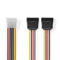 Internal Power cable | Molex Male | 2x SATA 15-Pin Female | Gold Plated | 0.15 m | Round | PVC | Multi Colour | Box