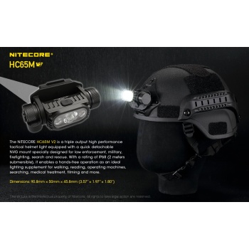 Nitecore HC65 V2 1750lm helmet lamp with NVG mount