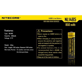 Nitecore NL1485 850mAh Li-ion battery 3.7V 14500 AA