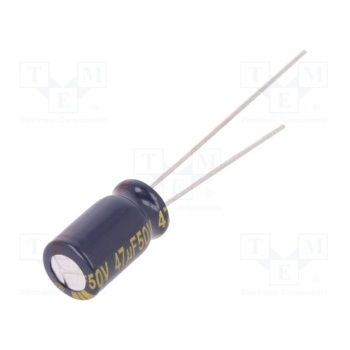 Capacitor: electrolytic; low impedance; THT; 47uF; 50VDC; ±20%