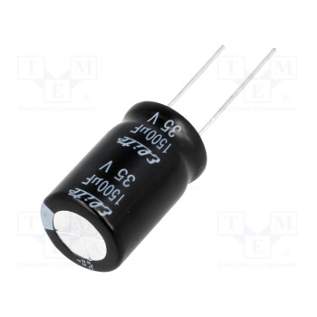 Capacitor: electrolytic; THT; 1500uF; 35VDC; Ø16x25mm; Pitch: 7.5mm