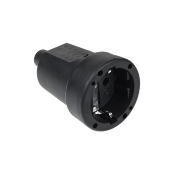 Mains socket with grounding 16A 250VAC IP44, rubber cover Black