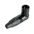 Xlr male cable connector, 3-pole, richt-angle, nickel housing, silver contacts - black