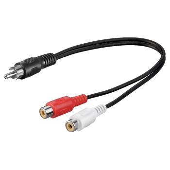 Audio Y Cable Adapter, 1x Stereo RCA Male to 2x RCA Female