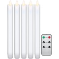 Set of 5 White LED Real Wax Rod Candles, incl. Remote Control