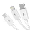 USB-A - USB-C, Lightning, Micro-USB kaabel 1.5m valge, kolmikkaabel