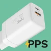 USB laadija USB-A USB-C pesad 65W GaN PD QC PPS valge