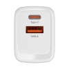USB laadija USB-A USB-C pesad 65W GaN PD QC PPS valge