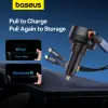 Автомобильное зарядное устройство USB 30Вт+30Вт C/C выдвижной кабель USB-C черный