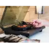 Wood turntable with built-in speakers black