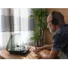 Wood turntable with built-in speakers black