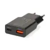 USB laadija GaN USB-A USB-C pesad 20W PD3.0 must