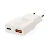 USB laadija GaN USB-A USB-C pesad 20W PD3.0 valge