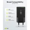 USB laadija GaN USB A C pesa 25W must PD PPS