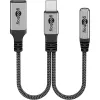 USB-C - 3.5mm + USB-C üleminek 15cm 60W tekstiil hall