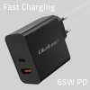 Qoltec Super Quick PD Charger 1xUSB-C 1xUSB 65W 5-20V 1.5-3.25A Laptop Smartfon Black