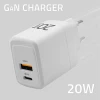 Qoltec GaN 20W charger 5-20V 1.5-3A 1 x USB-C PD 1x USB QC 3.0 White