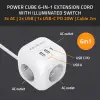 Qoltec Power cube 6-in-1 extension cord with illuminated switch 3x AC 2x USB 1x USB-C PD 20W White Cable 2m