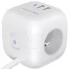 Qoltec Power cube 6-in-1 extension cord with illuminated switch 3x AC 2x USB 1x USB-C PD 20W White Cable 2m