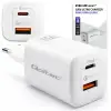 Qoltec GaN ULTRA 65w charger 5-20V 2.25-3.25A 1 x USB type C PD 1x USB QC 3.0 Laptop Smartfon White