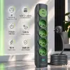 Qoltec Pikendusjuhe valgustatud lülitiga, 6-in-1, 4 maandusega pistikupesa, 1xUSB-C 15W, 1xUSB 12W, 1.8m