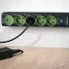 Qoltec Pikendusjuhe valgustatud lülitiga, 6-in-1, 4 maandusega pistikupesa, 1xUSB-C 15W, 1xUSB 12W, 1.8m