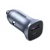 Car Quick Charger 30W 12-24V USB + USB-C QC3.0 PD3.0 PPS, Gray