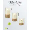 Set of 3 LED Real Wax Candles in Glass, White, Wrapped with Hemp