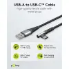 USB-C™ to USB-A Textile Cable with Metal Plugs (Space Grey/Silver), 90°, 1 m