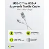 USB-C™ to USB-A Supersoft Textile Cable with Metal Plugs, 2 m, white