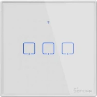 Sonoff T2 EU WiFi+RF Nutilüliti seinale 2A, 3 kanalit, Valge puutetundlik