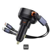 Автомобильное зарядное устройство USB 30Вт+30Вт C/C выдвижной кабель USB-C черный