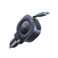 Auto USB laadija 45W+45W USB-C sisse keritav USB-C juhe must