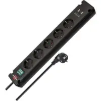 Bremounta 5-way power strip with 2 USB charging sockets Black 3.00 m TYPE F