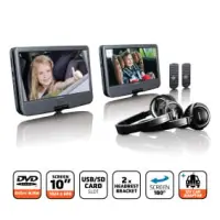 Set of 2x 10" portable DVD with Remote Control headphones brackets Black
