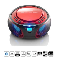 Portable FM Radio CD/MP3/USB/Bluetooth® player with LED lighting Red